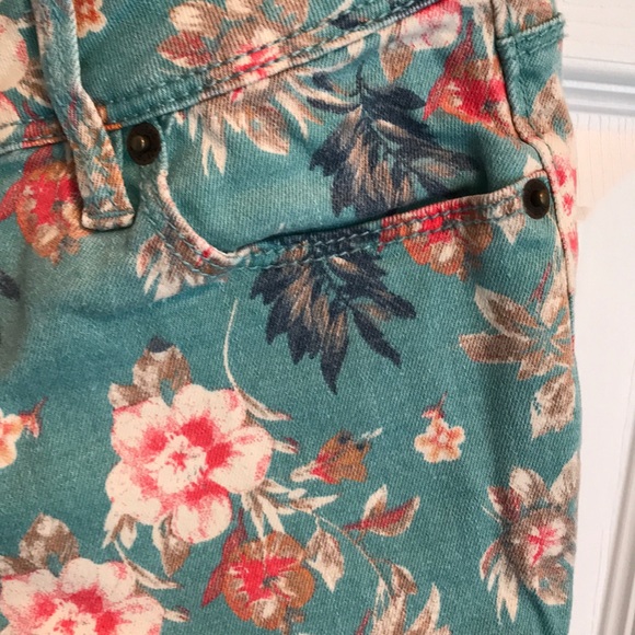 Denim Floral Jeans. Worn once. - Picture 3 of 4